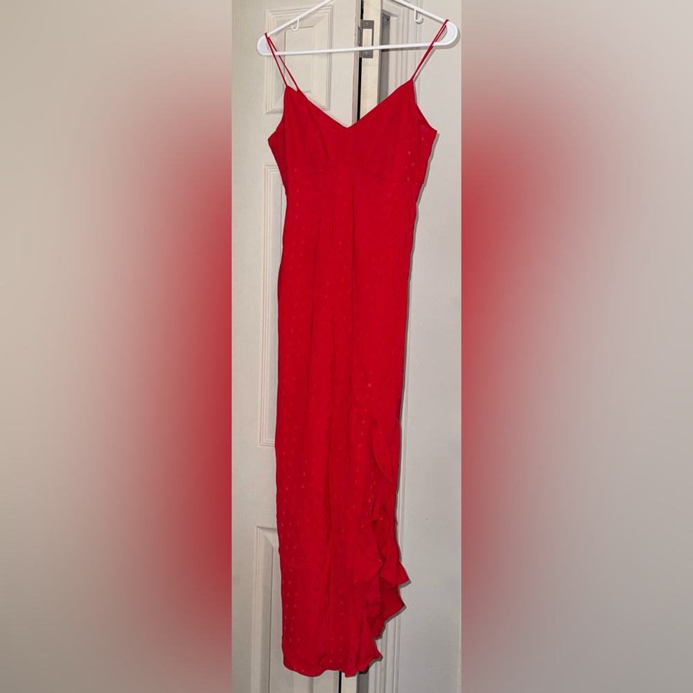 Zara Red Polka Dot Ruffle Maxi Dress XS